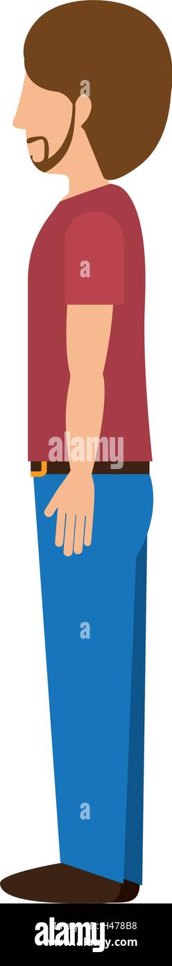Hombre de pie con perfil izquierdo t-shirt barba Ilustración del Vector