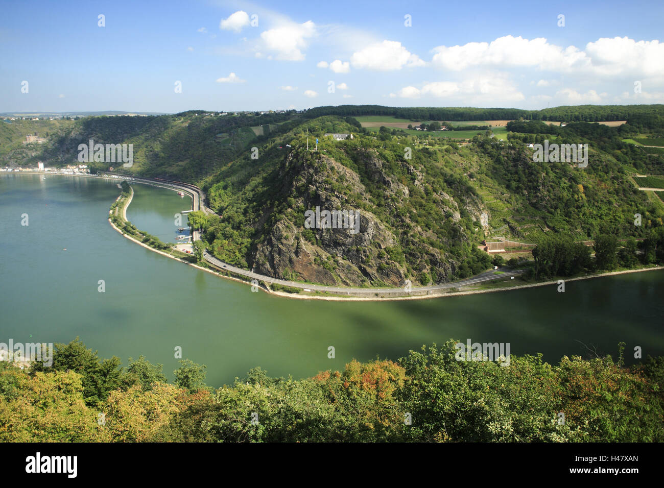 Roca de Loreley, Loreley, camisa del pasajero, el Rin, el valle del Rin, Rin Medio, Renania-Palatinado, Alemania Foto de stock