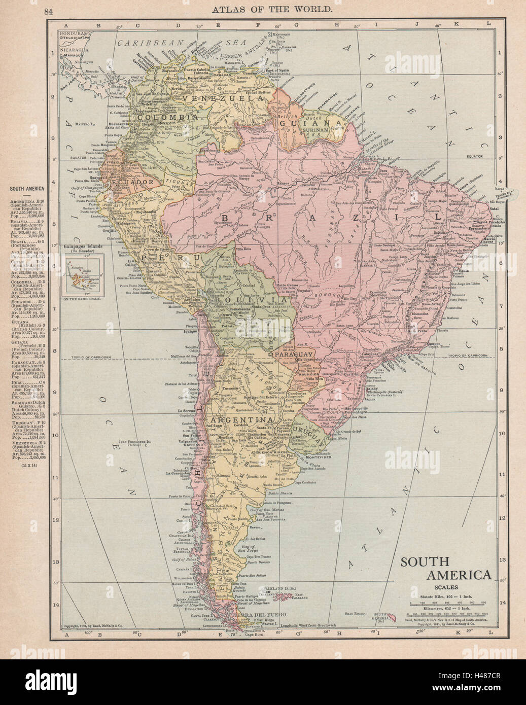 América del Sur. Frontera Paraguay-Bolivia pre guerra del Chaco. RAND MCNALLY 1912 mapa Foto de stock