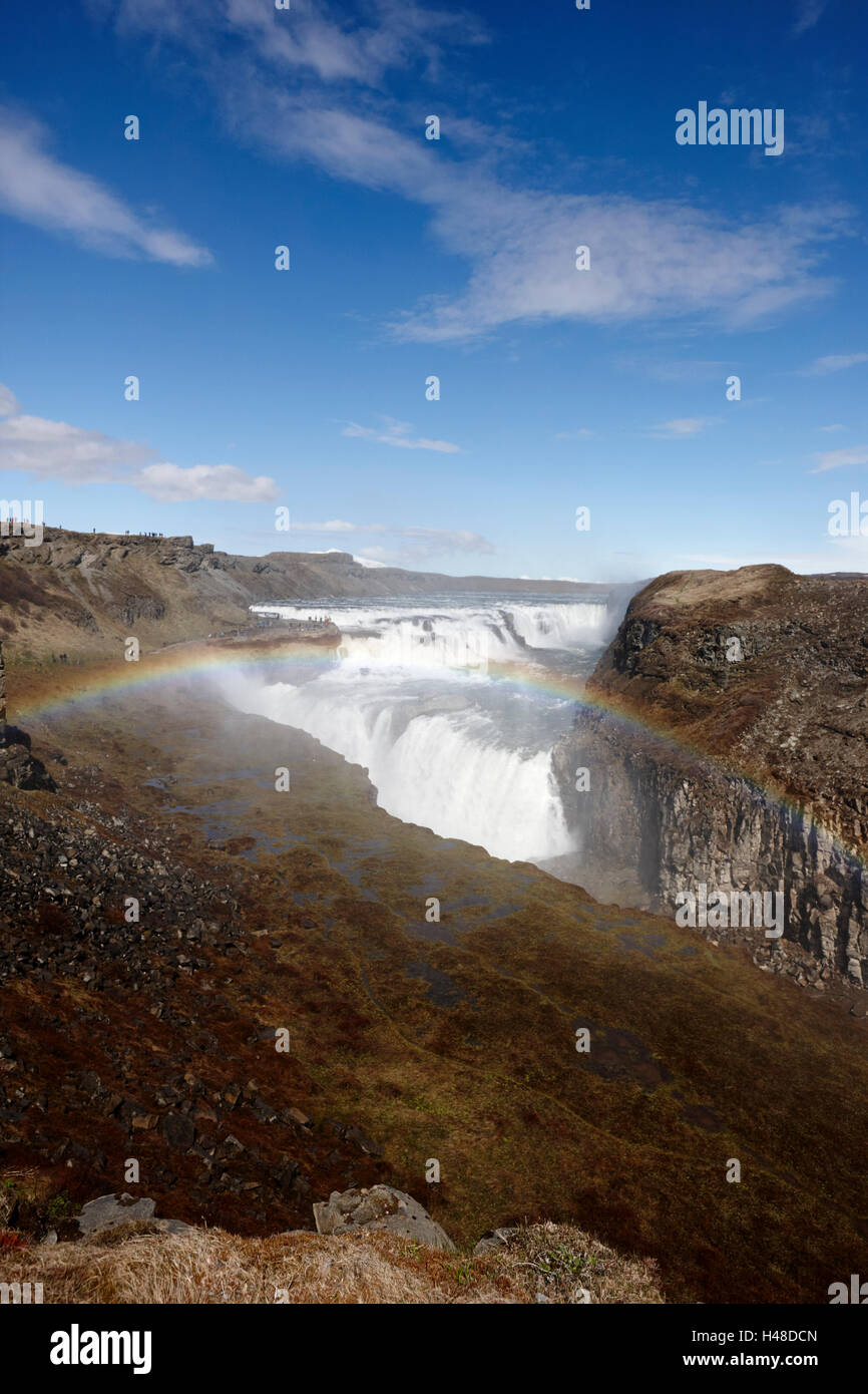 Cascada de gullfoss con arco iris en el círculo de oro de Islandia Foto de stock