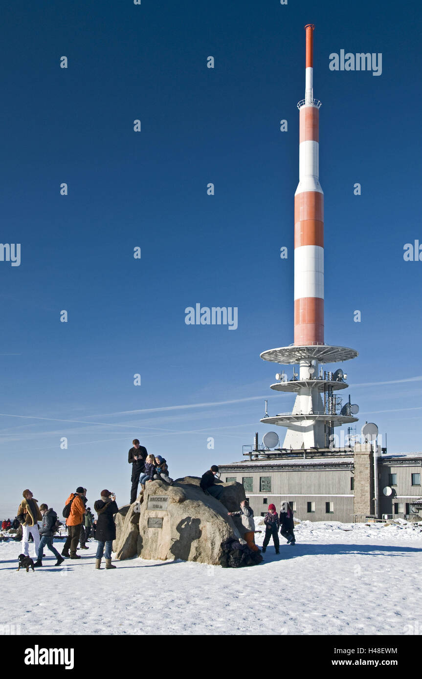 Alemania, Baja Sajonia, Harz (cordillera), Brocken (montaña), cumbre, radio del mástil, Foto de stock