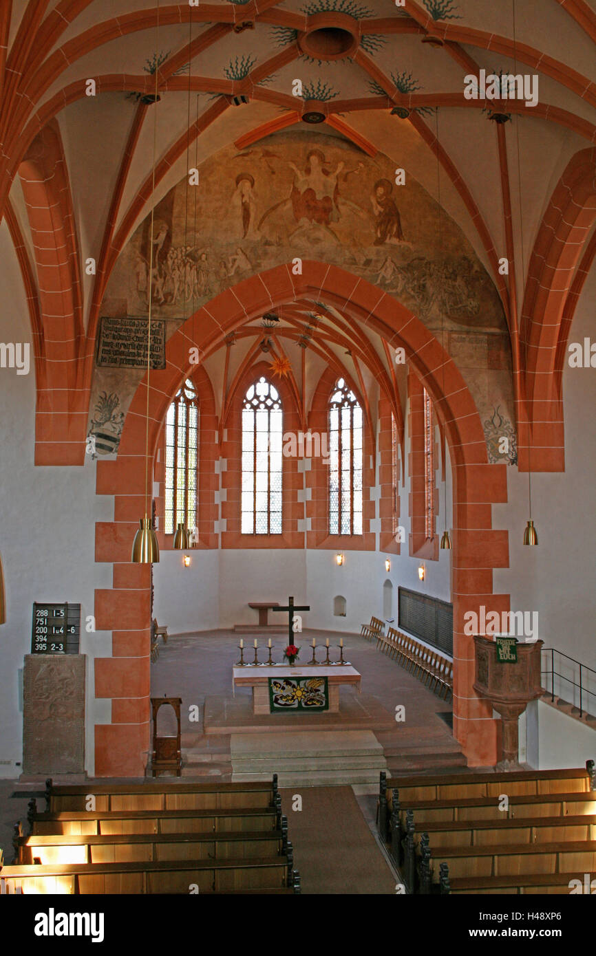 Alemania, Hesse, Büdingen, iglesia, en el interior, la iglesia, la iglesia de Marien, interior shot, la religión, el altar, la fe protestante, nadie, Foto de stock