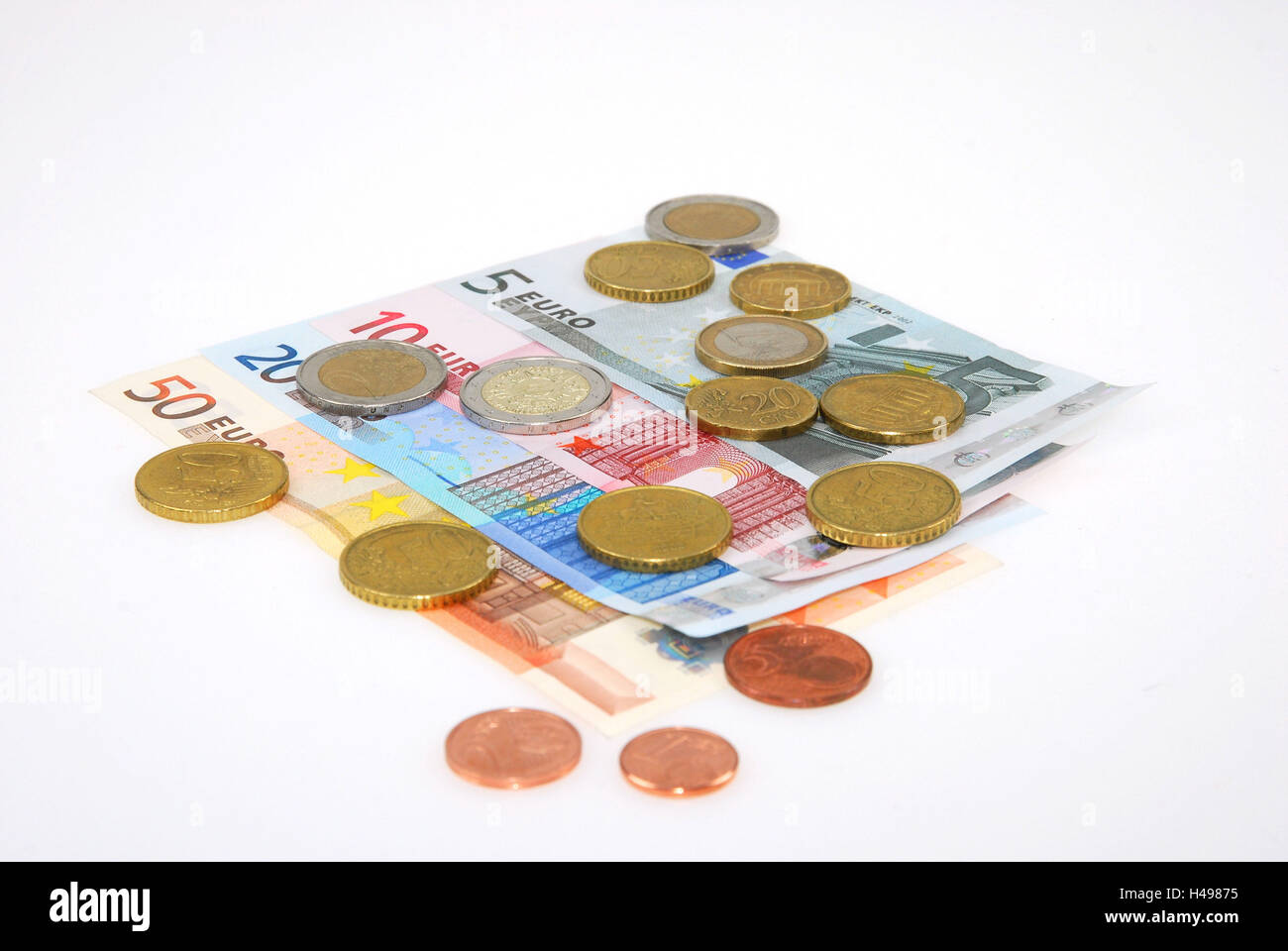 Euro, monedas y billetes de banco, Foto de stock