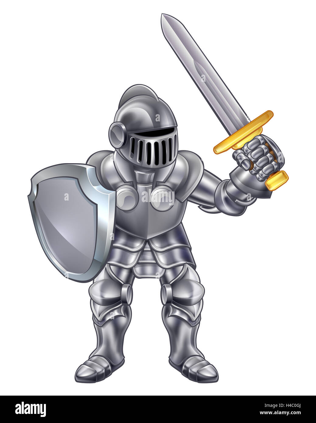 Personaje de dibujos animados de caballero en su armadura sosteniendo una  espada y escudo Fotografía de stock - Alamy