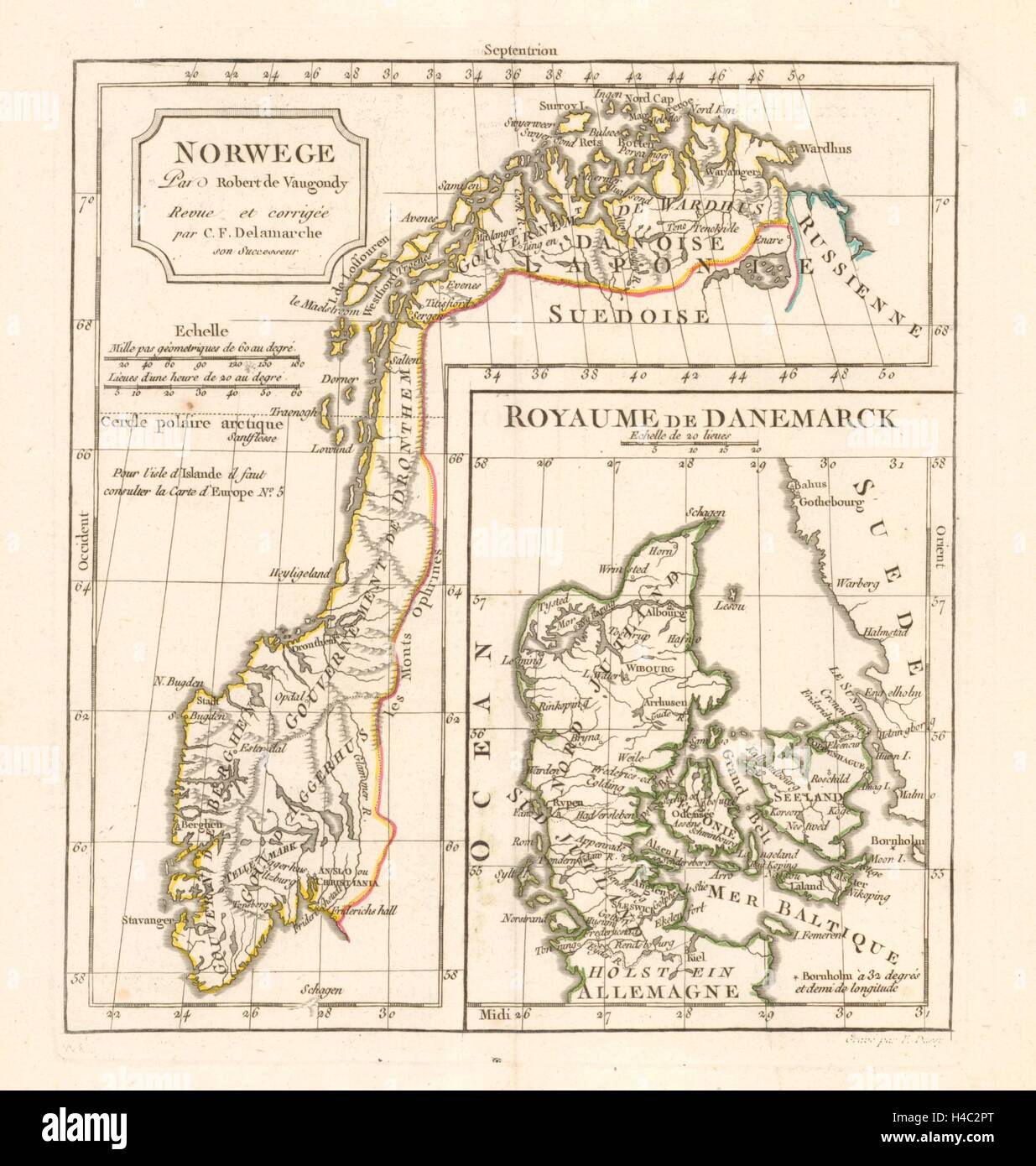 / Norwege Royaume de Danemarck por C.F. Delamarche. Noruega y Dinamarca 1806 mapa Foto de stock