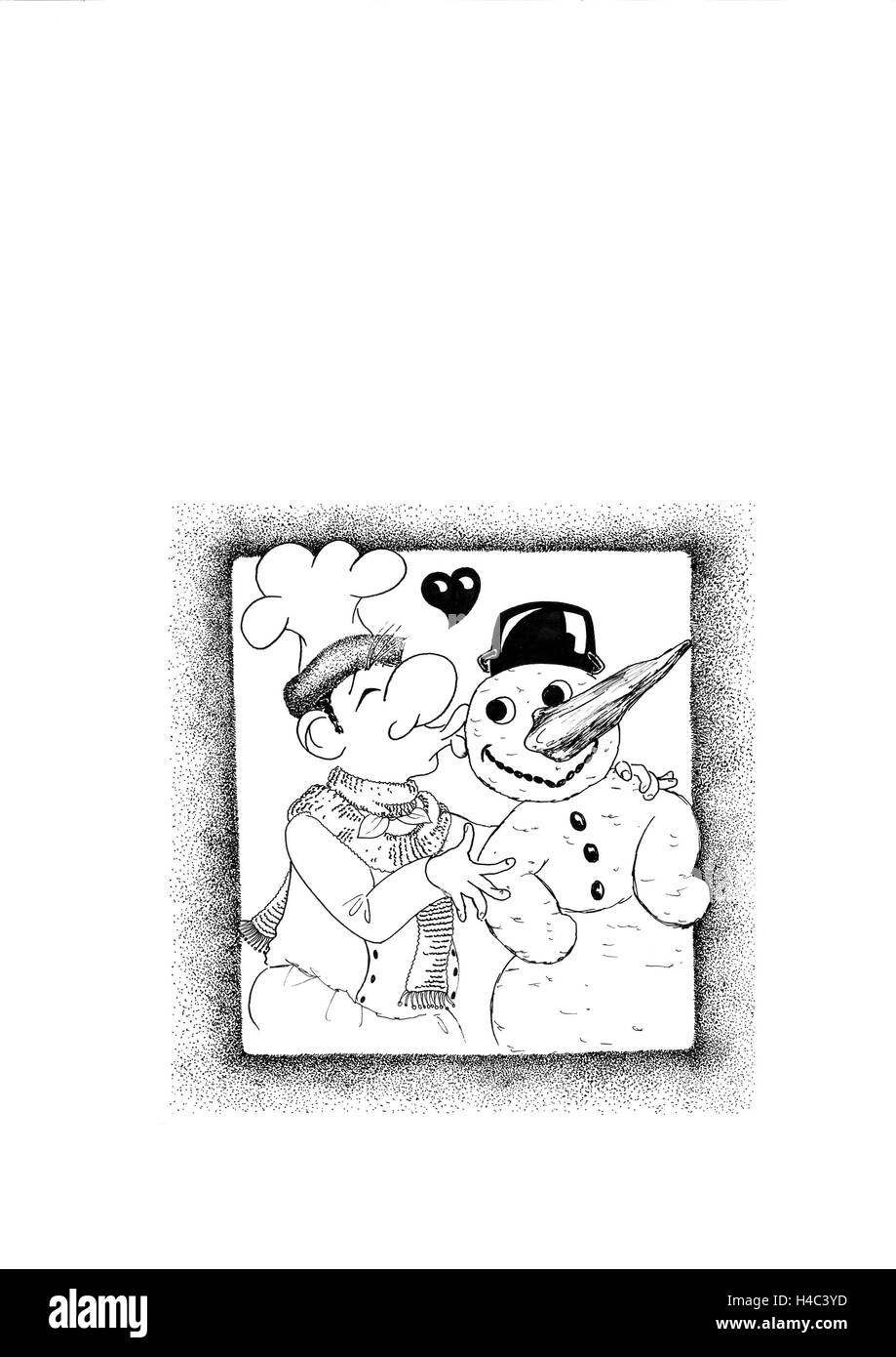 Cook y el muñeco de nieve en íntima comunión Foto de stock