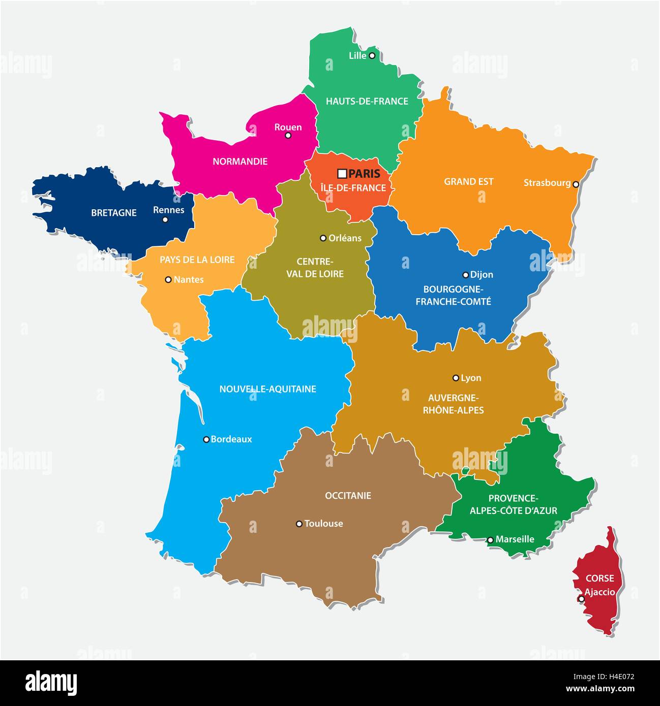 Mapa administrativo de las 13 regiones de Francia desde 2016 Imagen Vector  de stock - Alamy