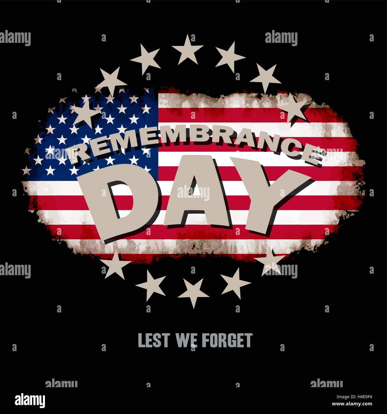 Grunge bandera estadounidense sobre fondo oscuro con día de recuerdo y para que no nos olvidemos de texto memorial ilustración vectorial Ilustración del Vector