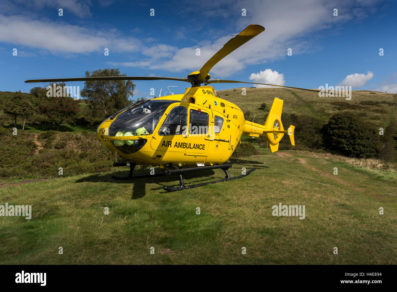 Air Ambulance on call Malvern Hills Worcestershire Foto de stock