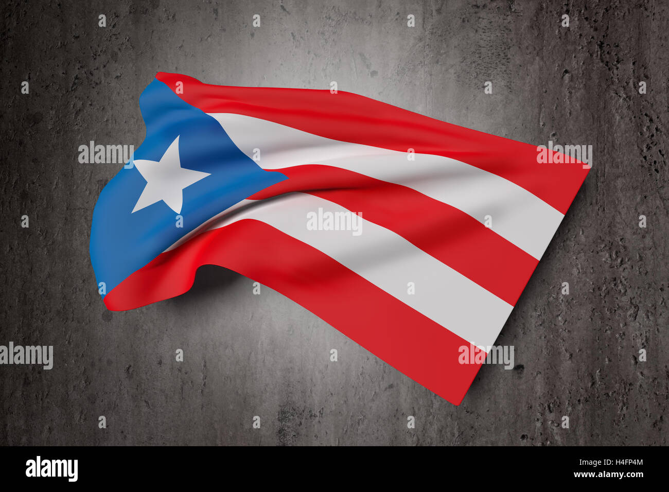 Representación 3D de la Commonwealth de Puerto Rico bandera ondeando sobre fondo sucio Foto de stock