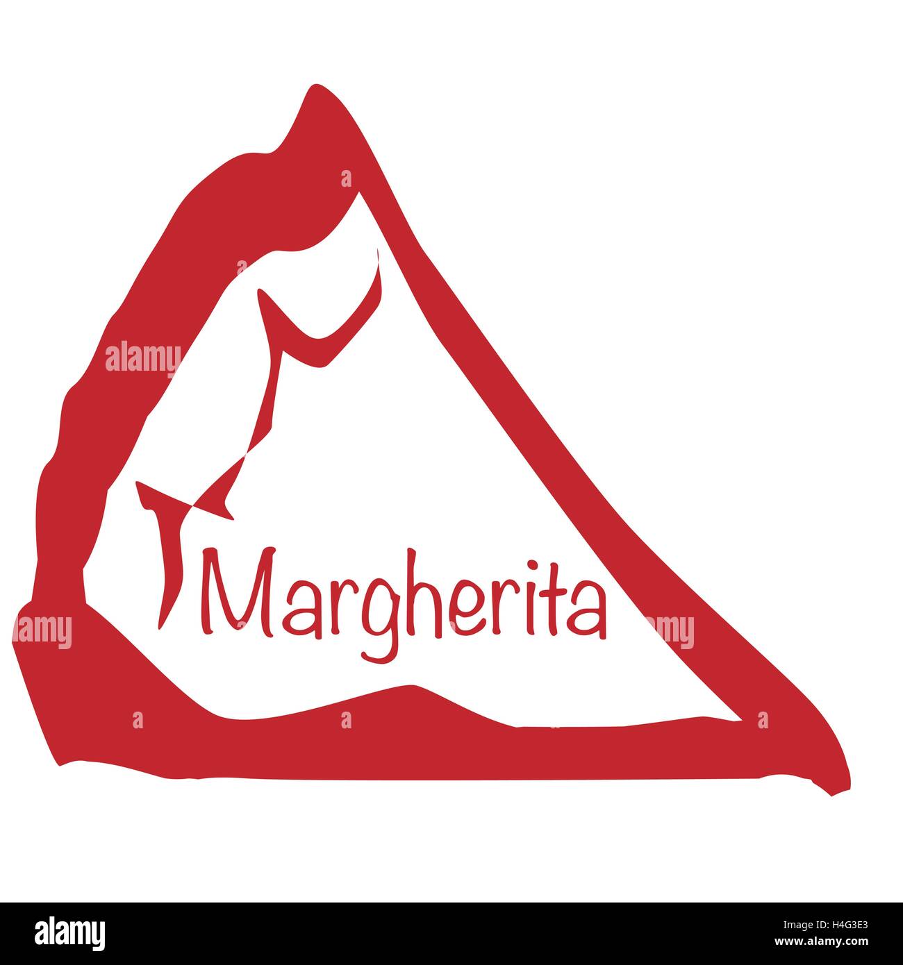 Representación de dibujos animados de una rebanada de pizza Margherita sobre un fondo blanco. Ilustración del Vector