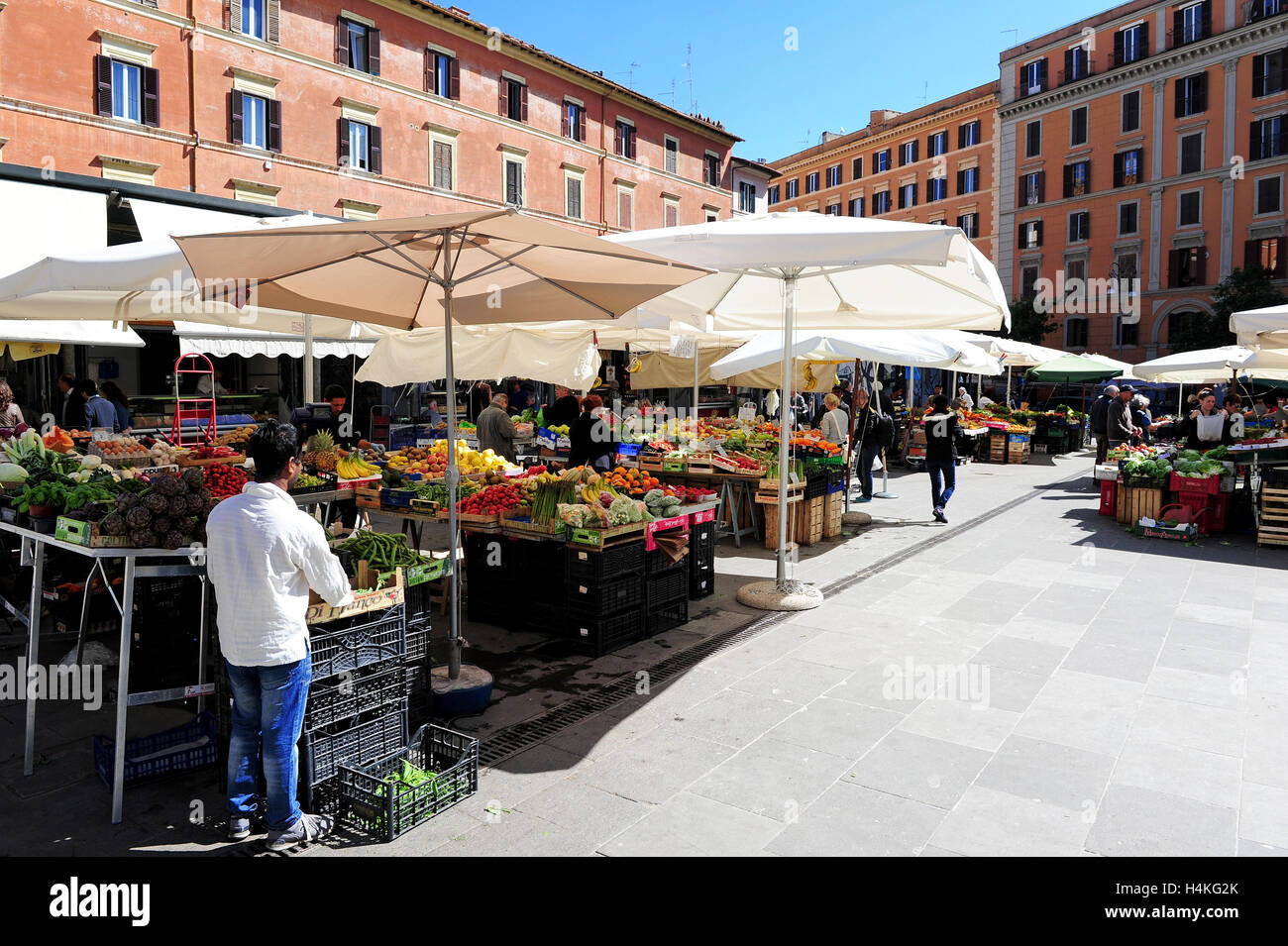 El mercado de fruta y verdura de Trastevere, Roma, Italia Foto de stock