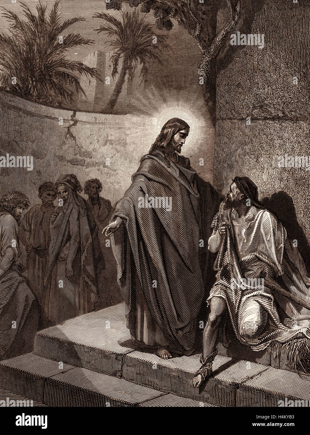 Jesús sana al hombre paralítico, por Gustave Doré, 1832 - 1883, el francés. Grabado de la Biblia. 1870, arte, artista Foto de stock