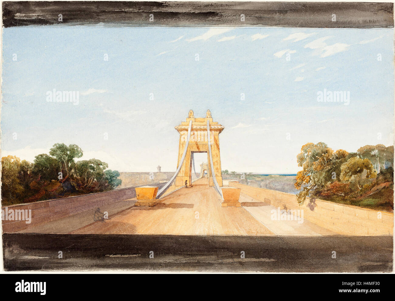 Atribuye a James Bulwer (británico, 1794 - 1879), Clifton Suspension Bridge, cerca de Bristol, acuarela y grafito Foto de stock