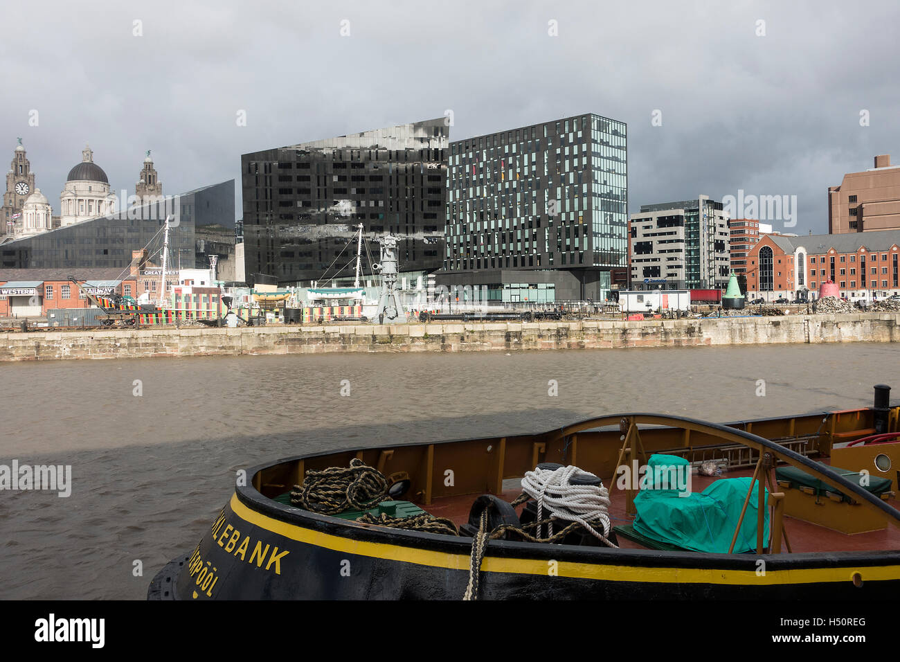 Parte del Museo de Liverpool con el edificio de la isla de Mann y ojos abiertos, galería, Liver Building Pier Head Merseyside UK Foto de stock