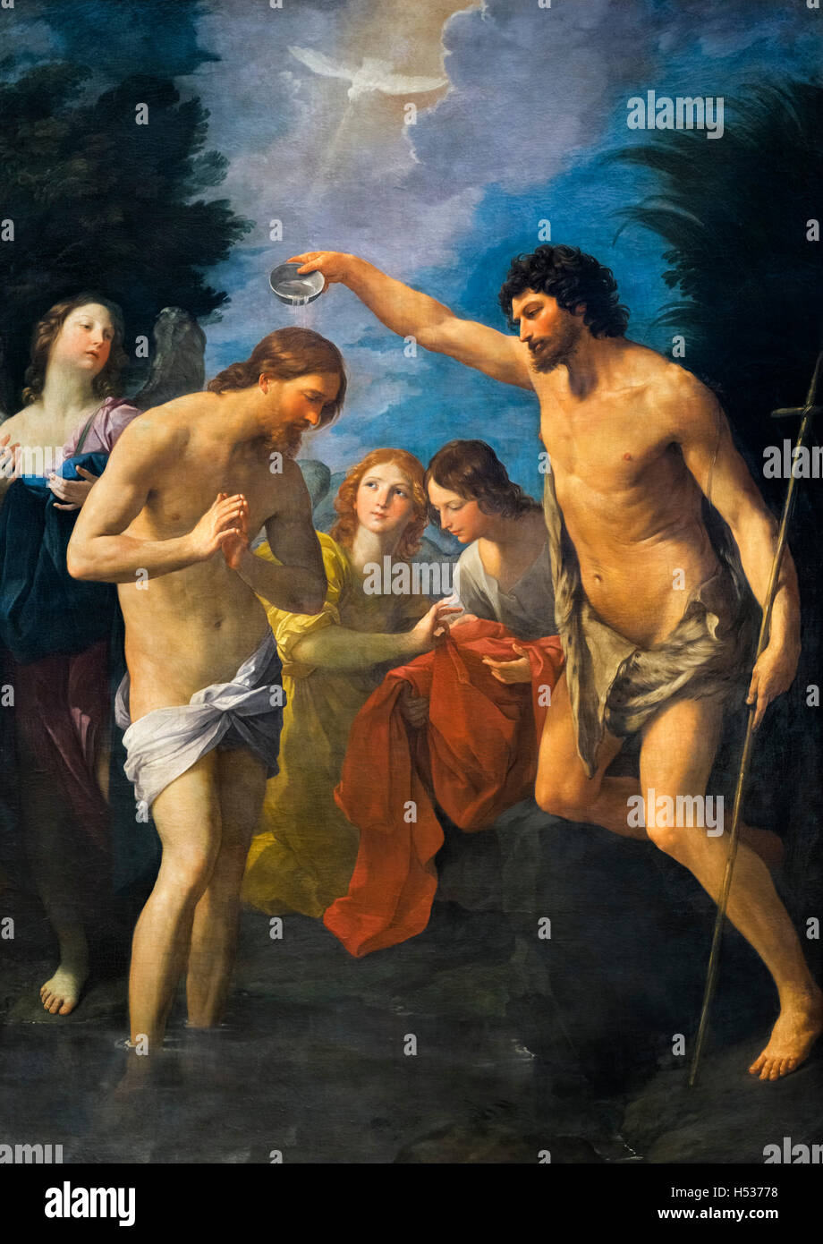 El bautismo de Cristo por Guido Reni (1575-1642), C.1622/3 Foto de stock