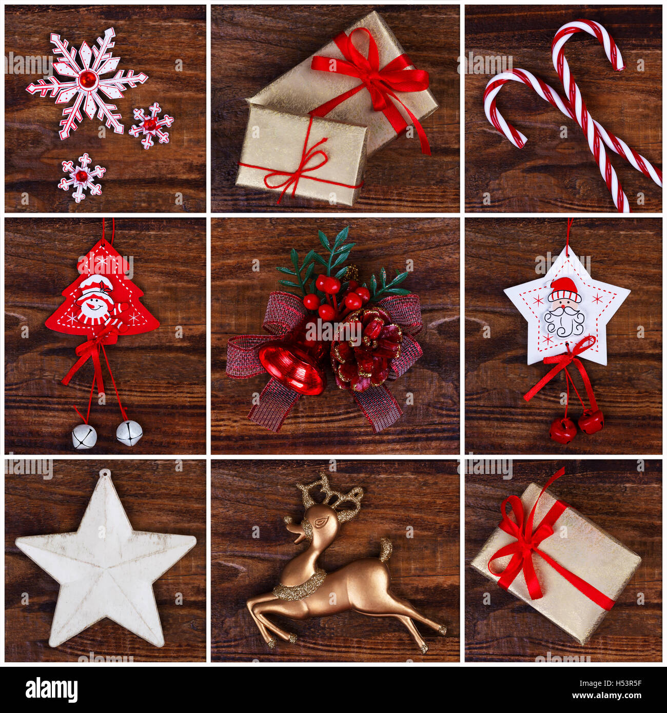 Decoraciones de Navidad collage para tarjetas de felicitación o fondo  Fotografía de stock - Alamy