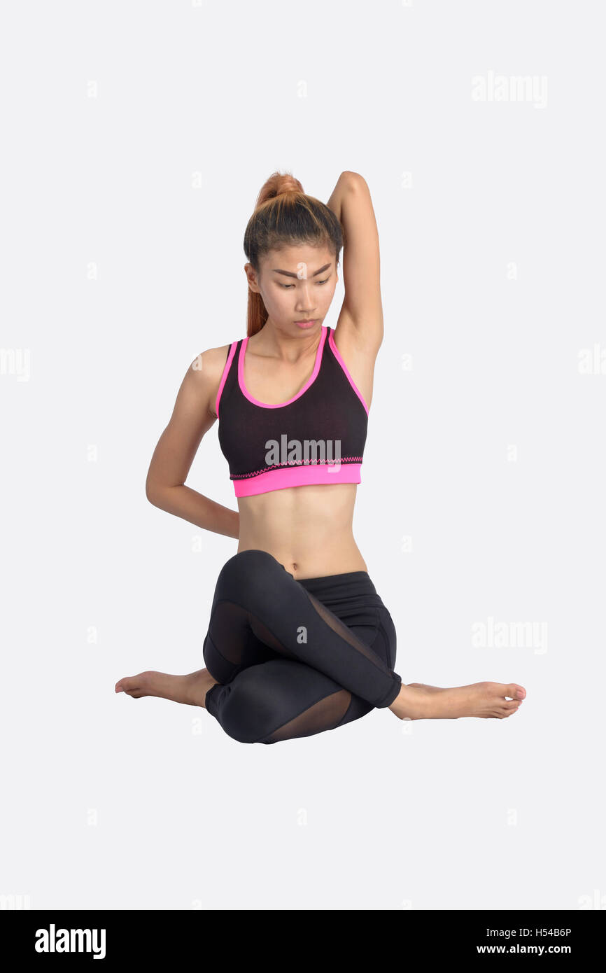 Fondo Mujer Asiática Haciendo Pilates Y Estiramientos De Yoga En