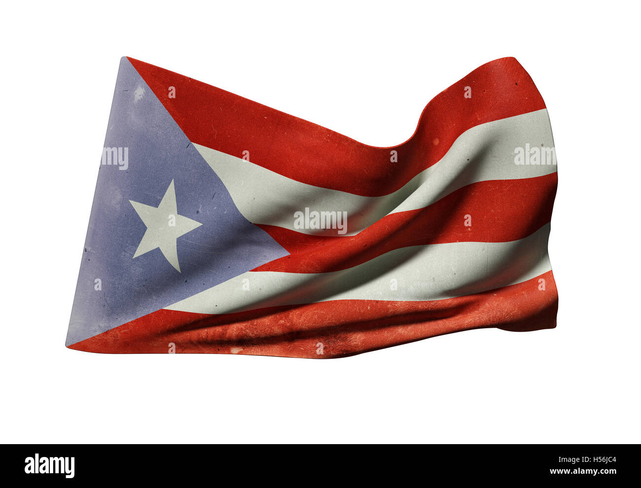 Representación 3D de un antiguo Estado Libre Asociado de Puerto Rico ondear la bandera sobre fondo blanco. Foto de stock