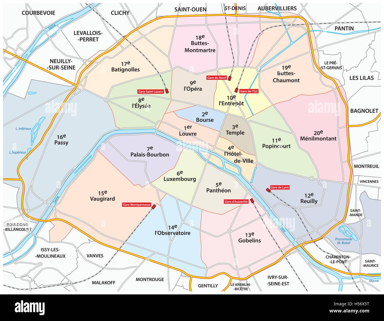 mapa carreteras paris Carretera de París y mapa administrativo Imagen Vector de stock 