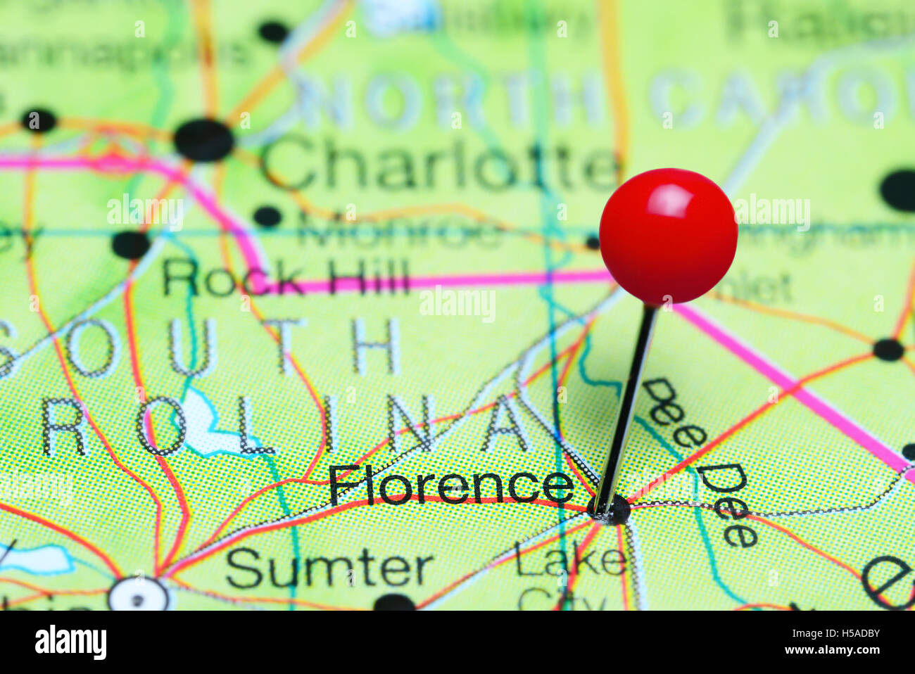 Florencia anclado en un mapa de Carolina del Sur, EE.UU. Foto de stock