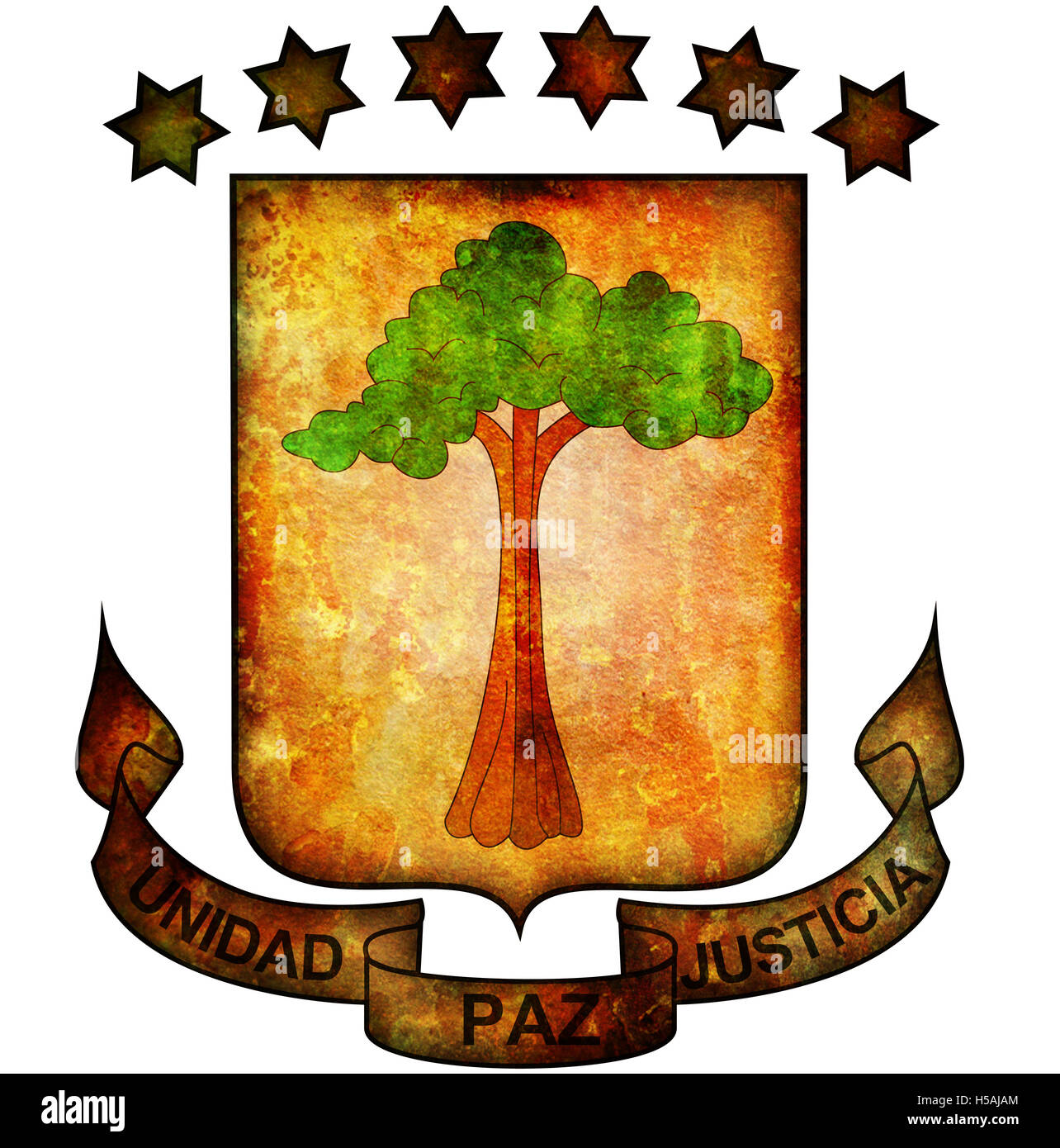 Antiguo aislado sobre blanco escudo de Guinea Ecuatorial Fotografía de