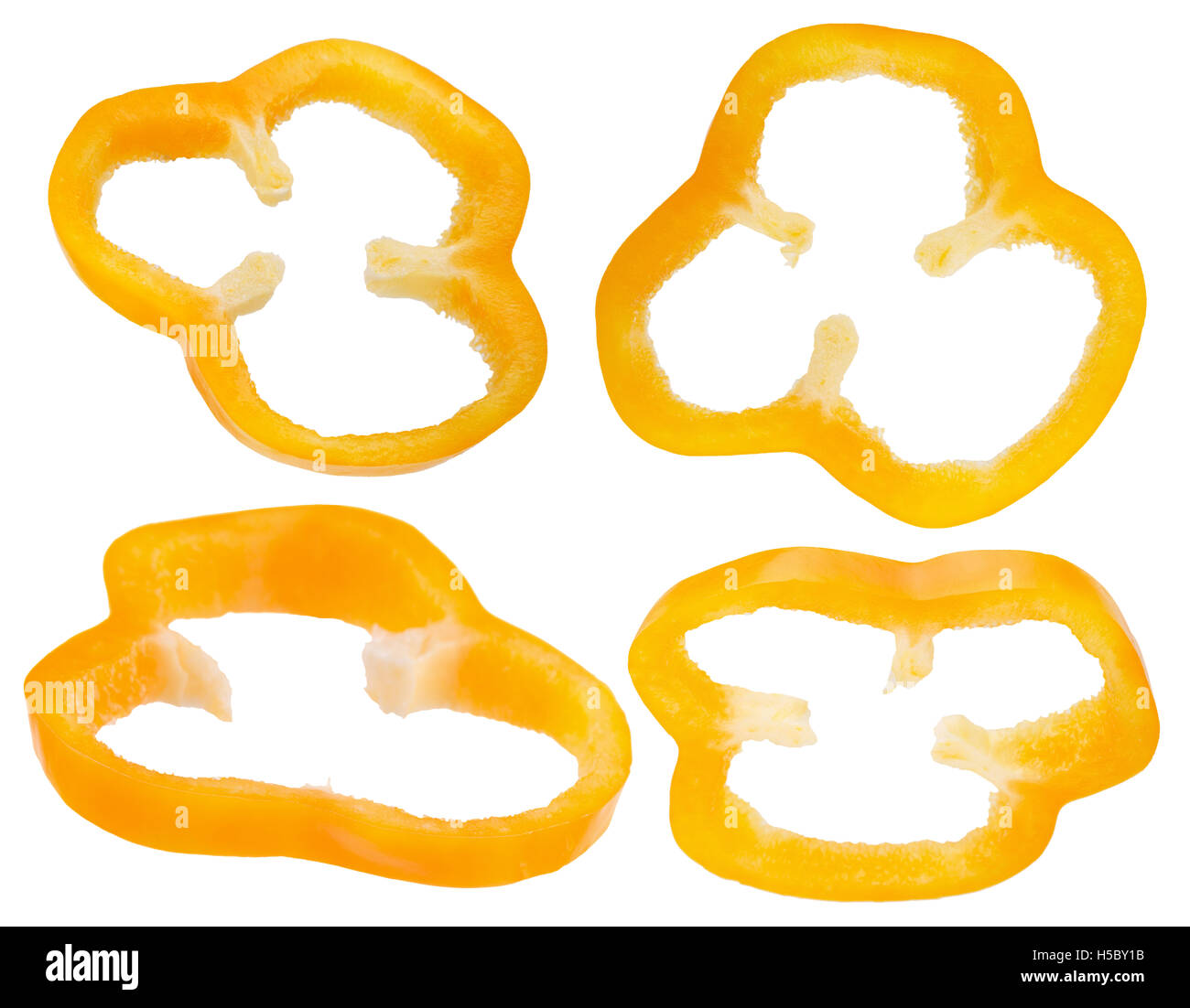 Colección de pimienta rodajas de naranja aislado en el fondo blanco. Foto de stock