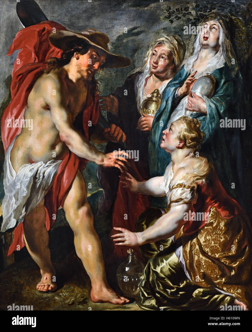 Cristo aparece a las tres Marías como jardinero 1660 Jacob Jordaens (1593 - 1678), pintor barroco Flamenco Bélgica Bélgica Foto de stock