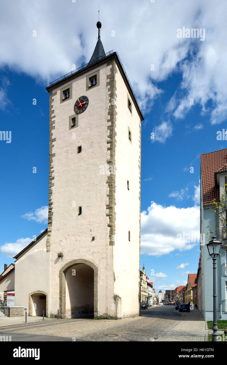 Torre inferior, Würzburgtor, fortificación medieval, Hassfurt, Baja Franconia, Baviera, Alemania Foto de stock