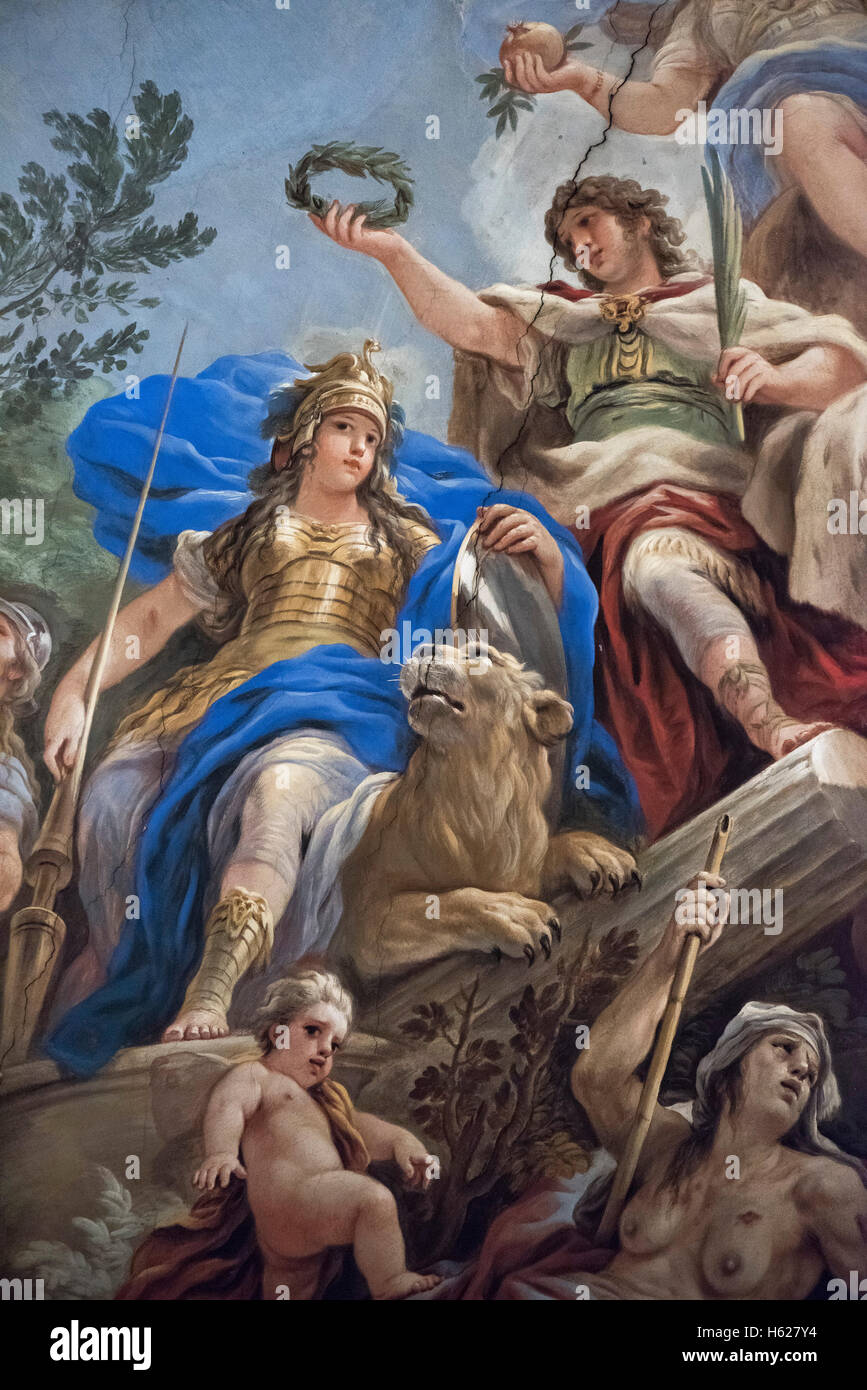 Florencia. Italia. Alegoría de la fortaleza, fresco, detalle, 1685, de Luca Giordano (1634-1705), el Palazzo Medici Riccardi. Foto de stock