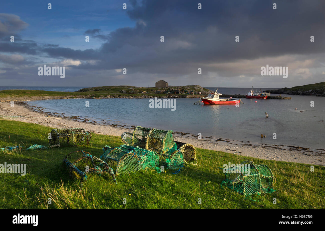 Por la tarde en Puerto Scarinish,Tiree, Inner Hebrides,Argyll and Bute,Escocia Foto de stock