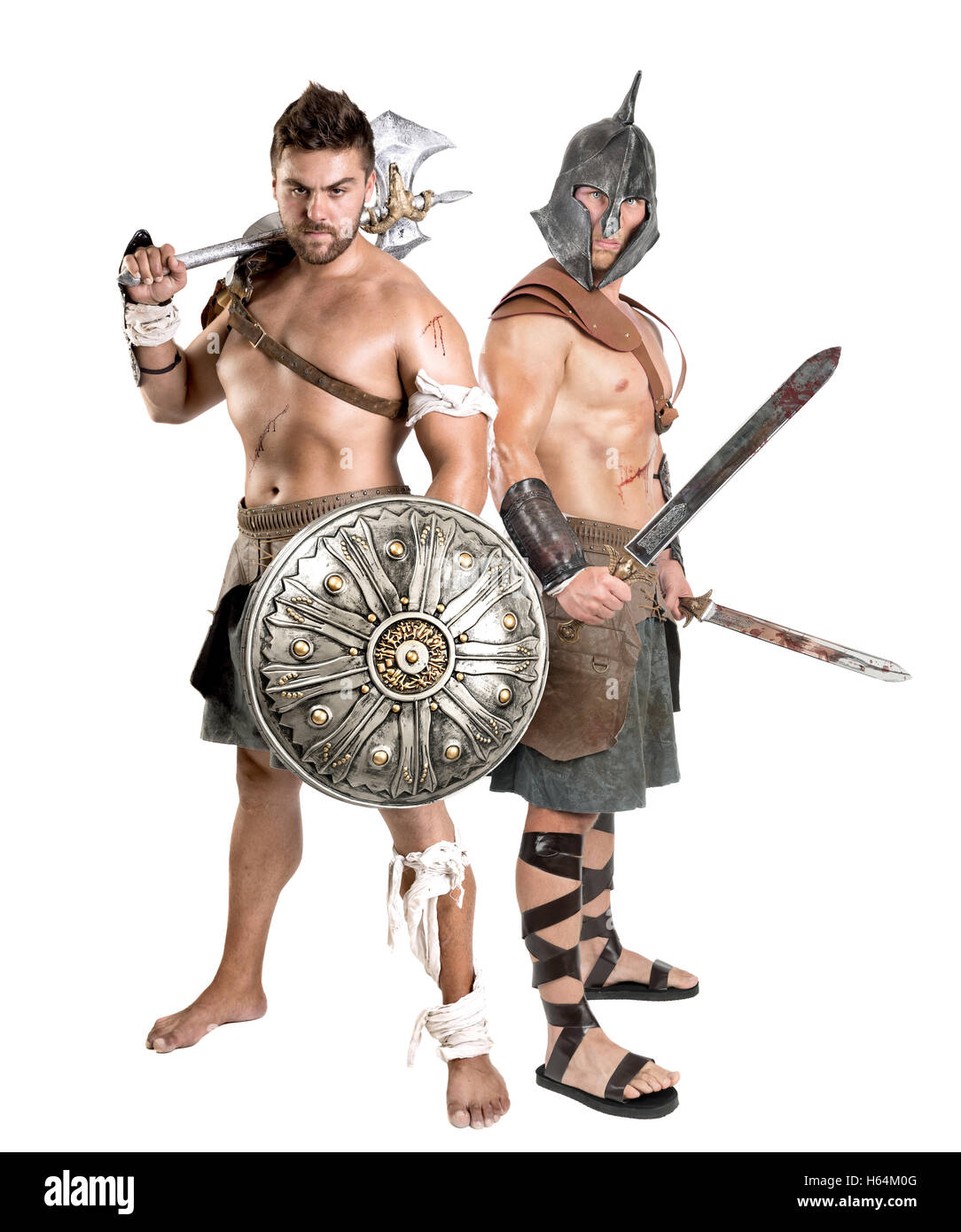 Guerreros antiguos o los gladiadores aislado en un fondo blanco Fotografía  de stock - Alamy