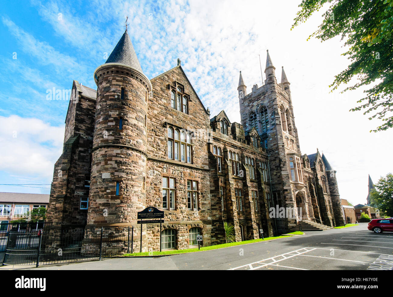 Edificio Lanyon, Belfast Royal Academy (BRA) Grammar School en el norte de Belfast, Irlanda del Norte. Foto de stock