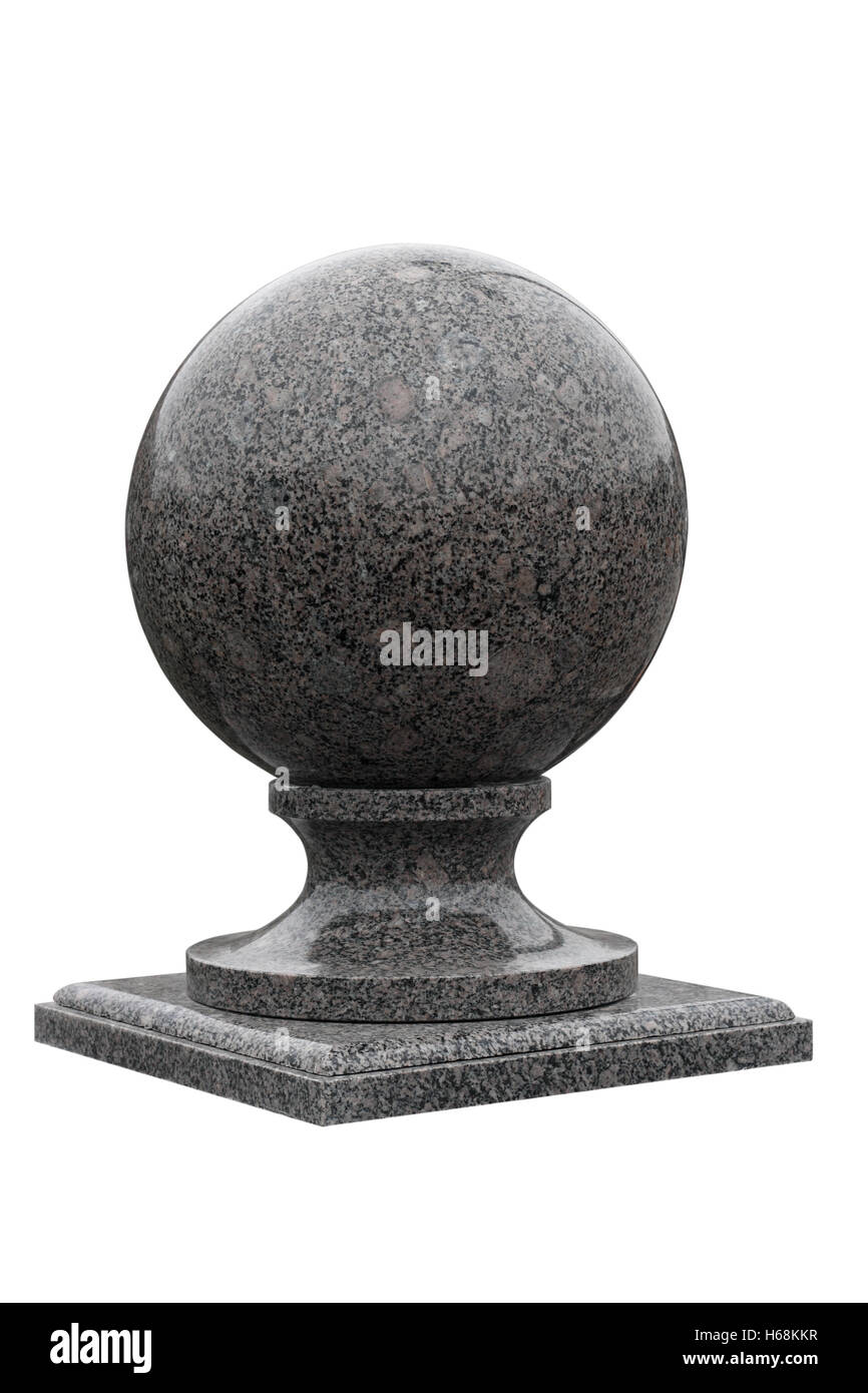 Esfera en un pedestal de granito por separado sobre un fondo blanco. Foto de stock