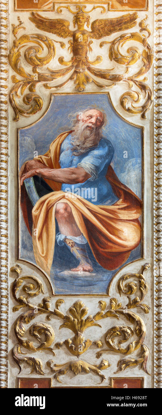 Roma - El Profeta fresco en el lado de la capilla de Nuestra Señora de la misericordia en la iglesia Basílica de San Giovanni dei Fiorentini Foto de stock