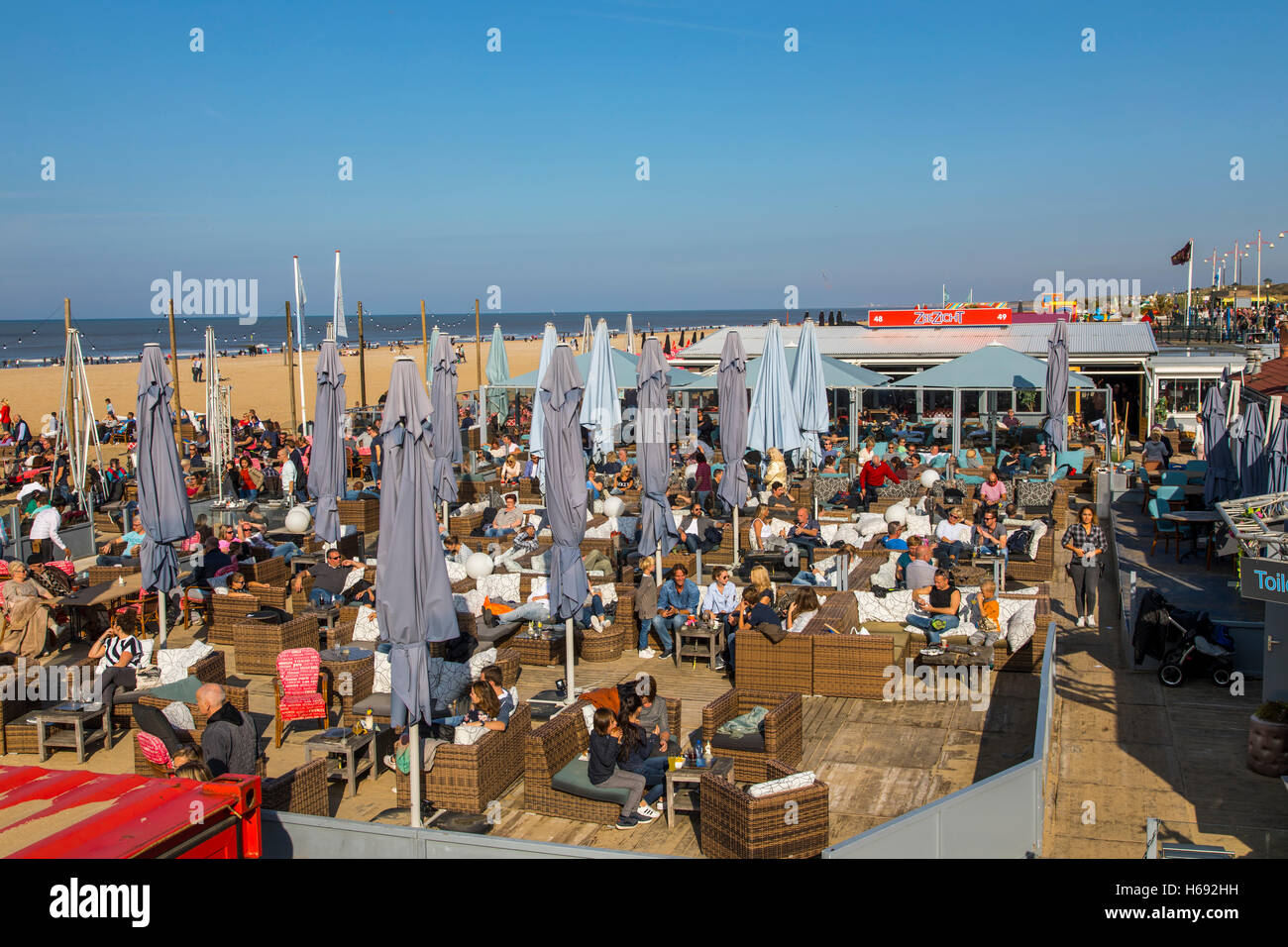 Scheveningen, La Haya, Países Bajos, bares y restaurantes de la playa, la costa del mar del Norte, Foto de stock