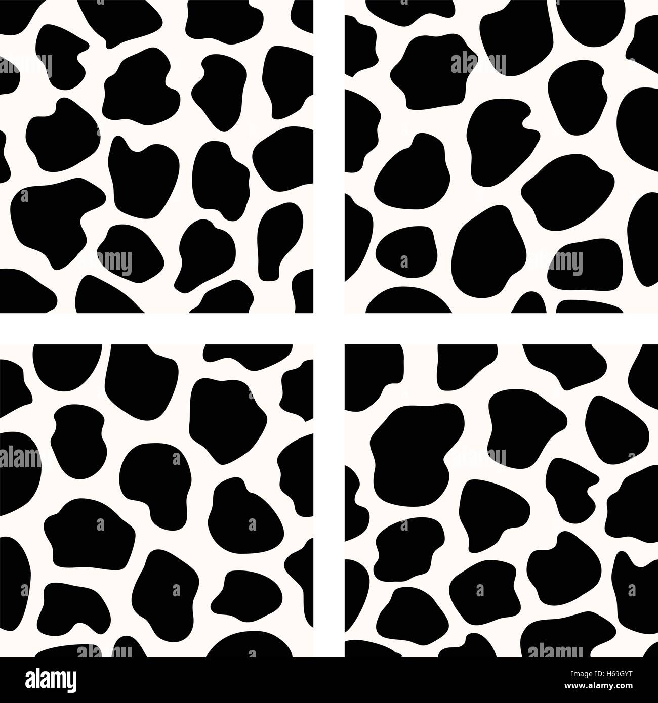 Blanco y negro vectorial conjunto de patrones de piel de vaca perfecta Ilustración del Vector