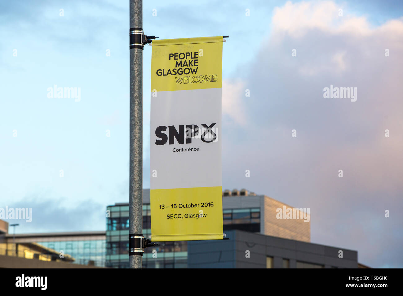 Un cartel de la conferencia nacional de SNP de 2016 en Glasgow. Foto de stock