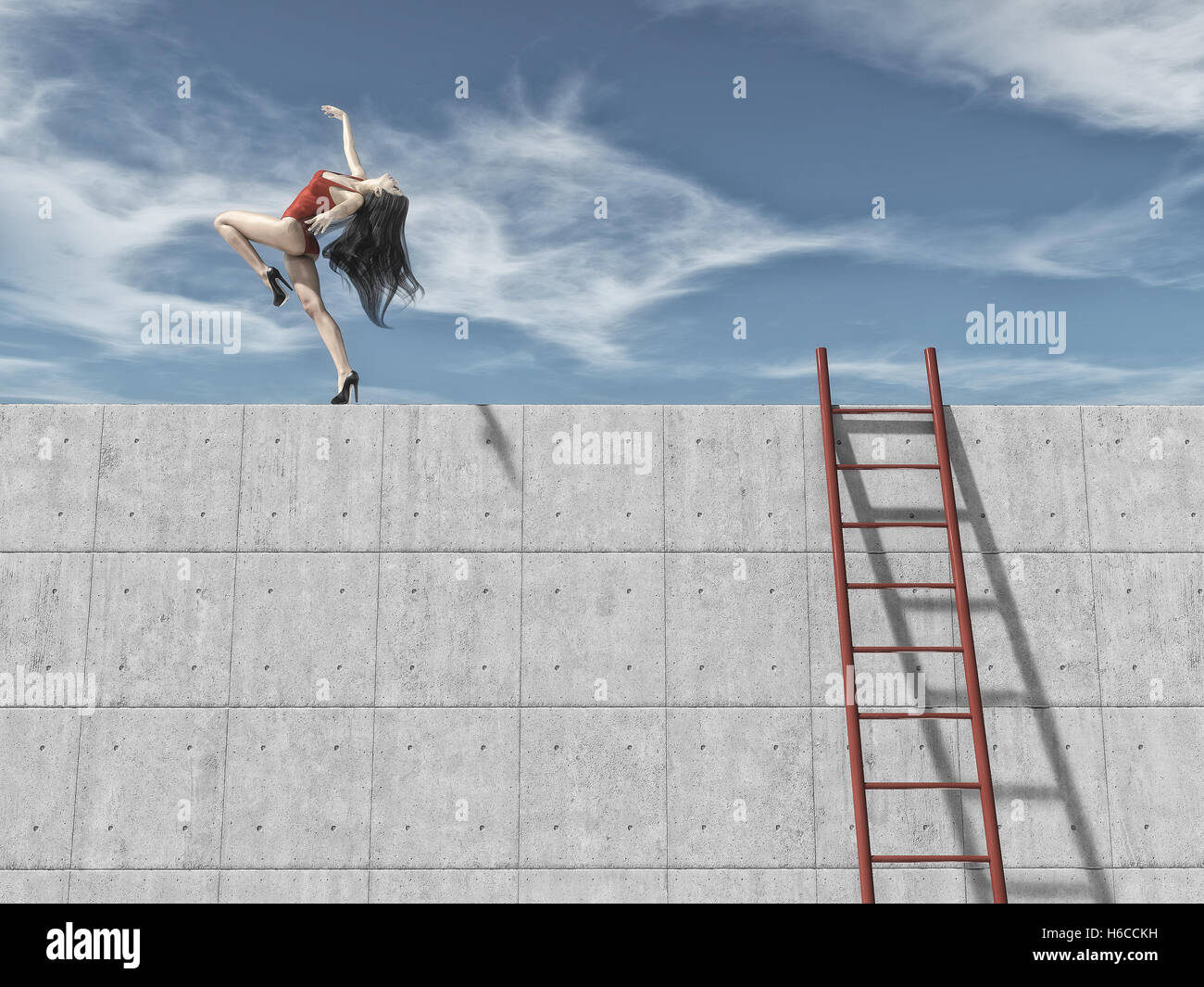 Chica En Tacones Ejecutar Ejercicios De Gimnasia En El Borde De