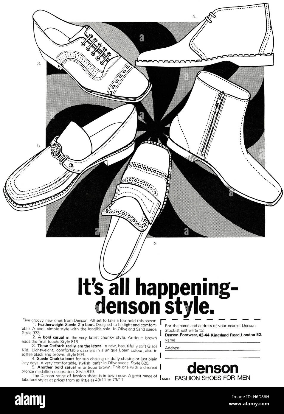1969 anuncio británico para Denson zapatos Foto de stock