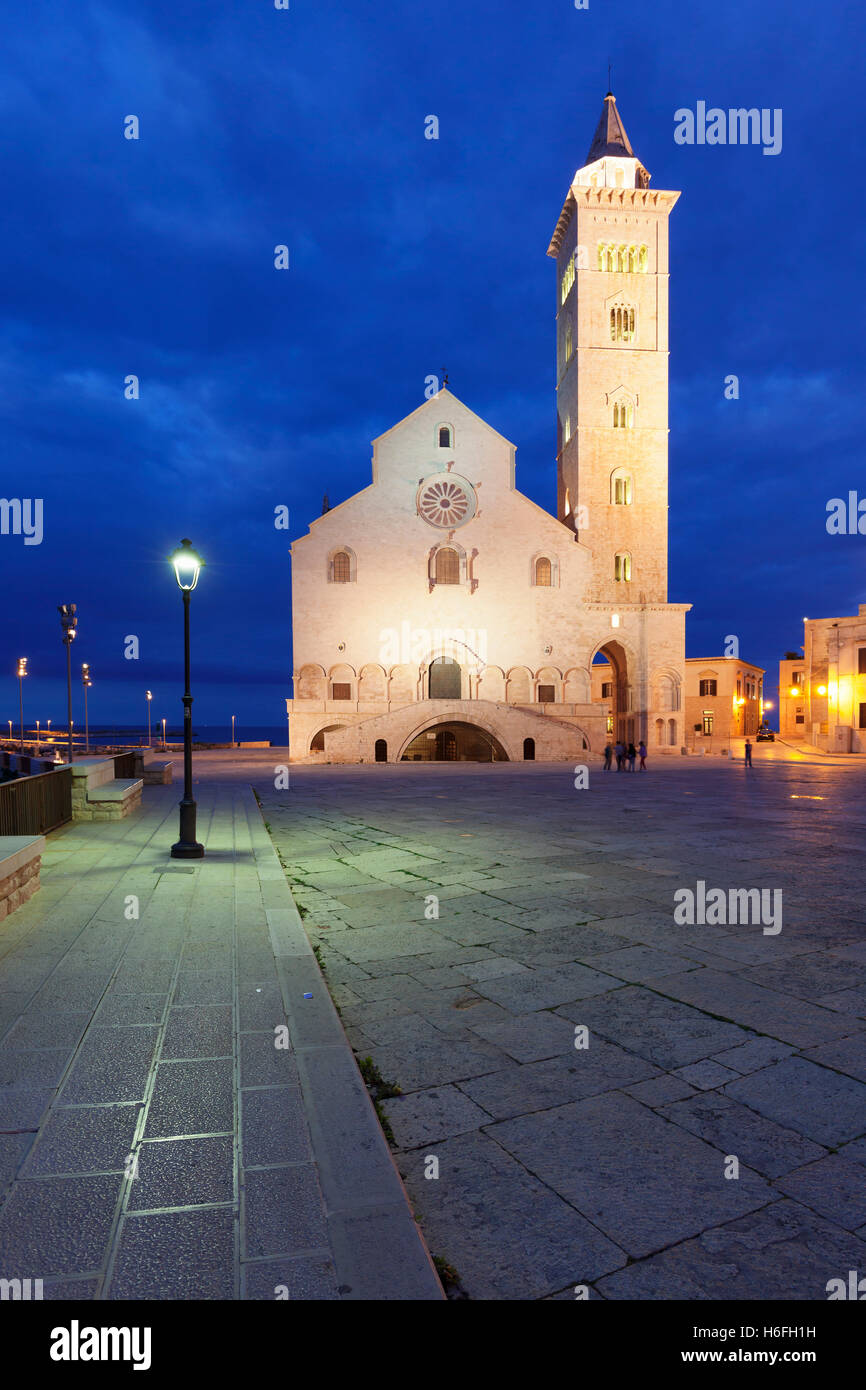 Catedral San Nicola Pellegrino, Crepúsculo, Trani, Le Murge, provincia de Barletta-Andria-Trani, Apulia, Italia Foto de stock
