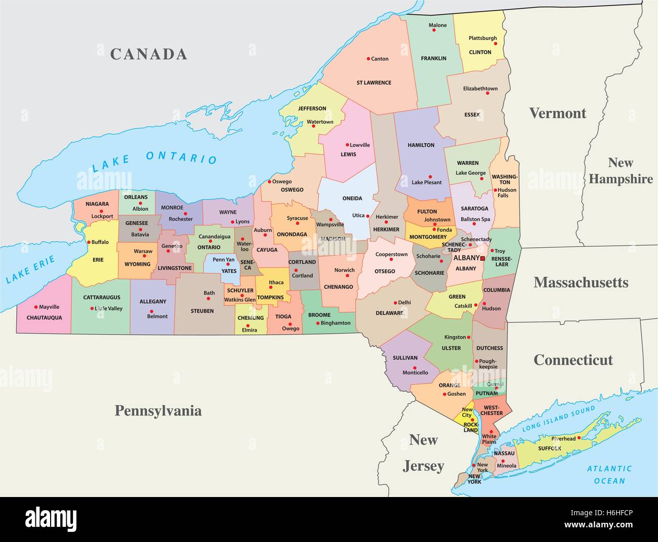 Nueva York mapa político y administrativo Ilustración del Vector