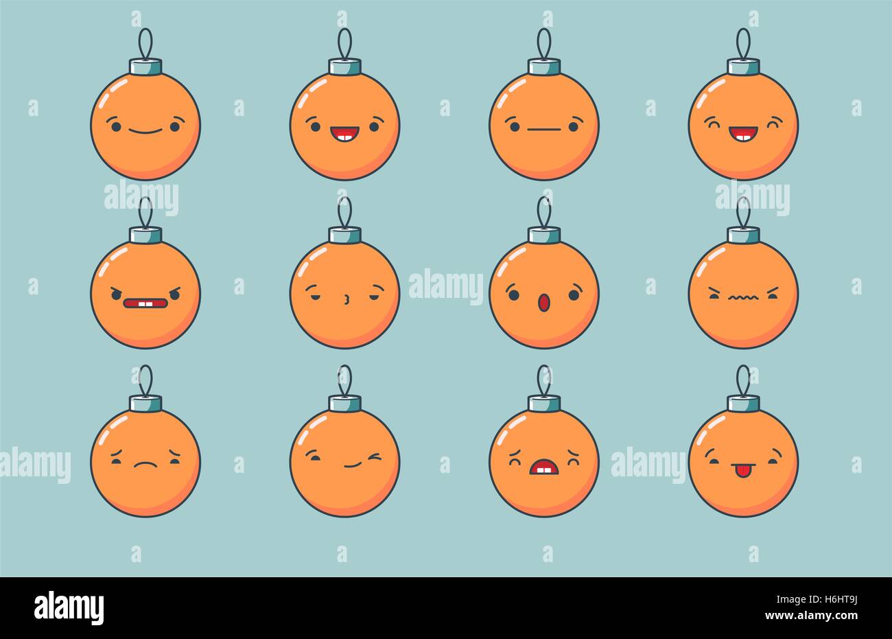 Conjunto de vectores de bolas de navidad kawaii emoticonos. Aislado en la  luz de fondo pálido Imagen Vector de stock - Alamy