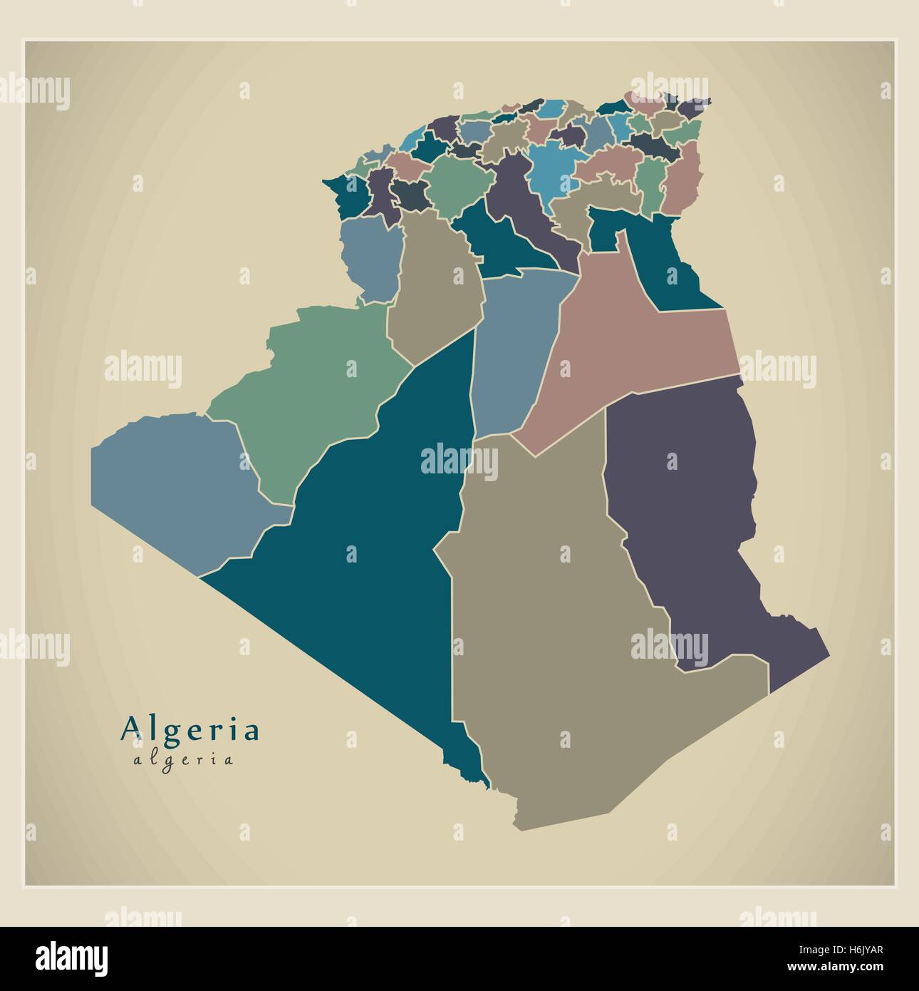 Mapa moderno - Argelia con las provincias coloreadas DZ Ilustración del Vector