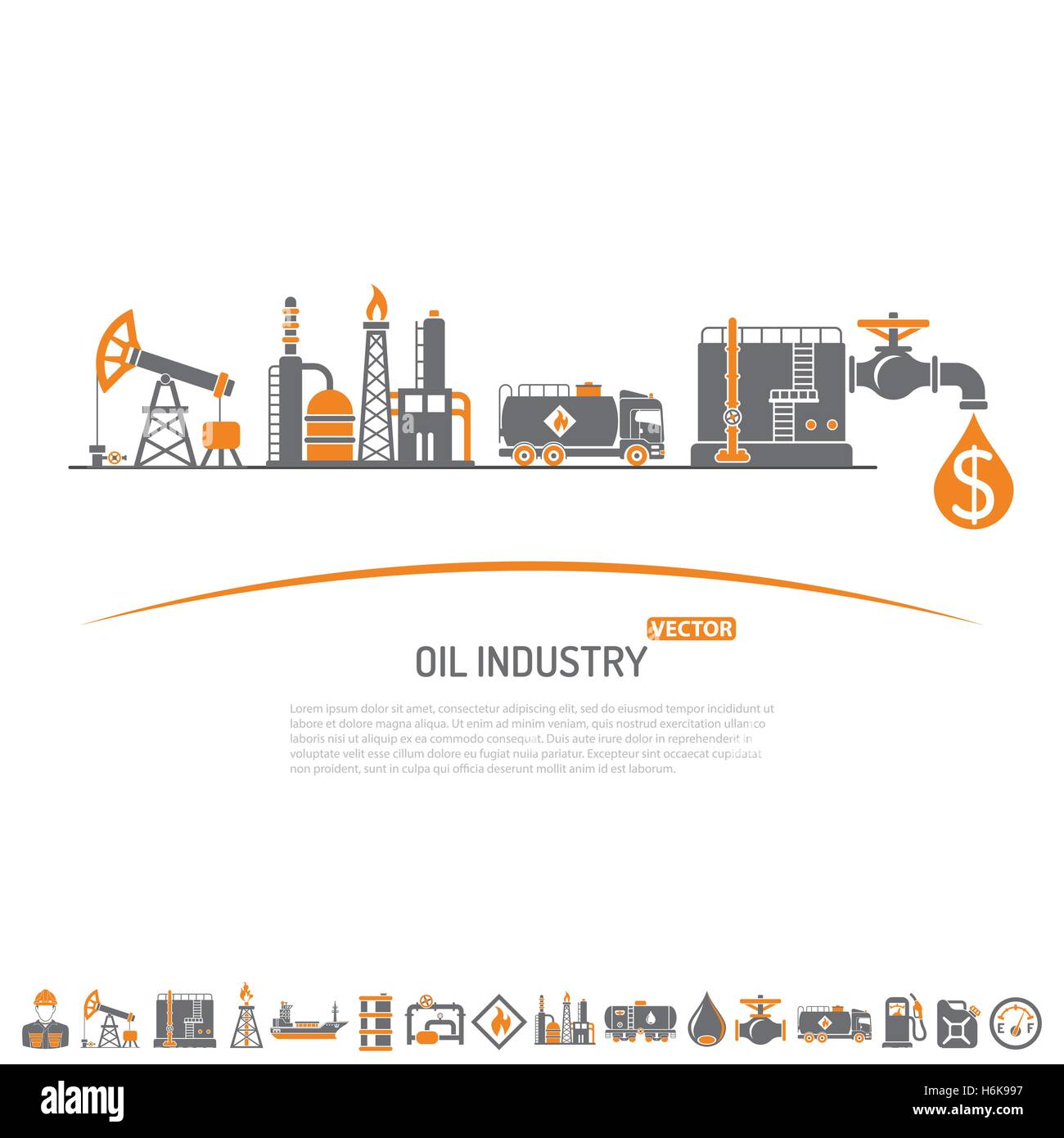 Concepto de la industria petrolera con dos iconos de color plano de  producción de extracción y transporte de petróleo y gasolina illustra  vector aislados Imagen Vector de stock - Alamy