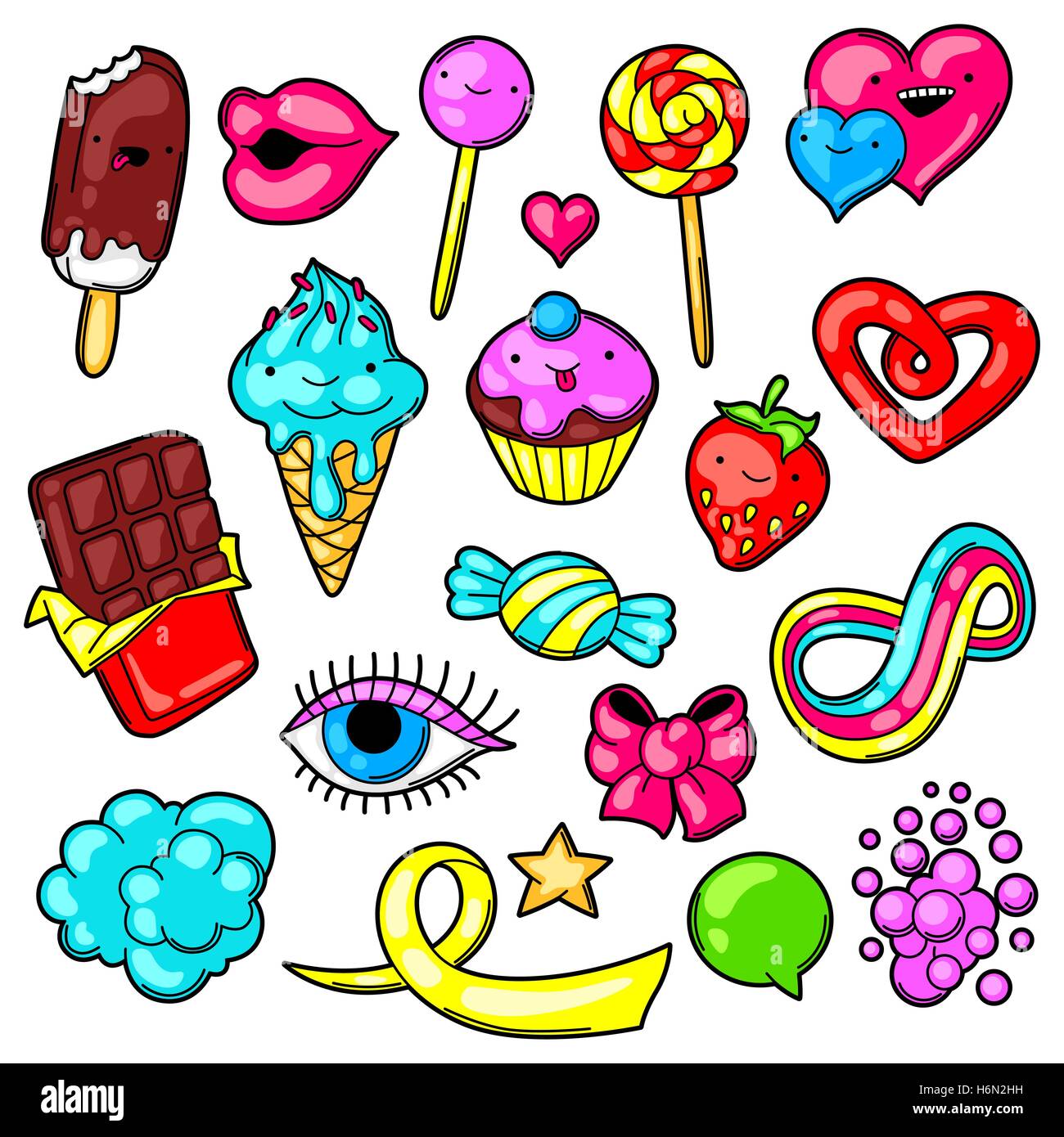 Conjunto de kawaii dulces y golosinas. Crazy sweet-cosas en el estilo de  dibujos animados Imagen Vector de stock - Alamy