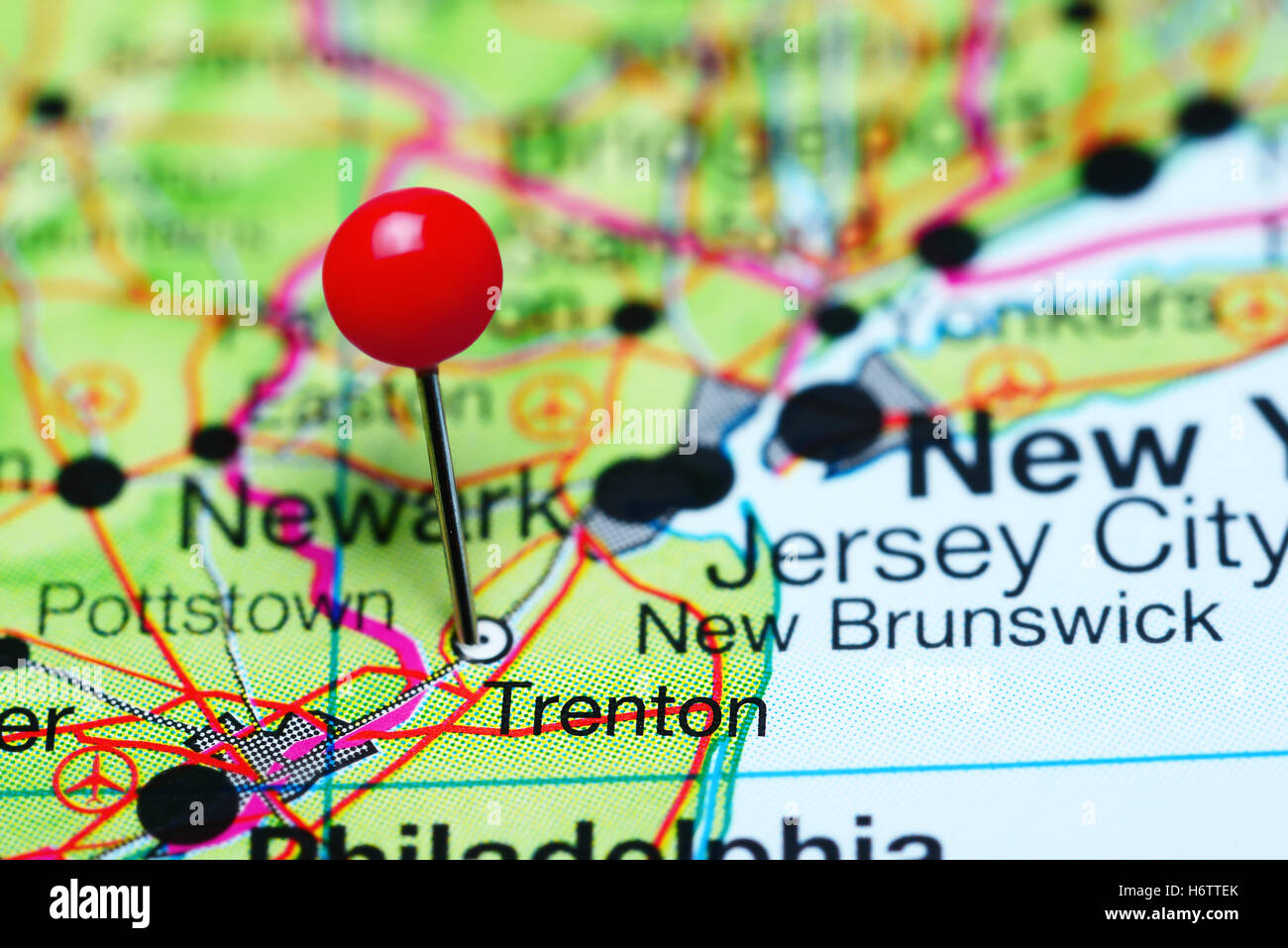 Trenton anclado en un mapa de Nueva Jersey, EE.UU. Foto de stock