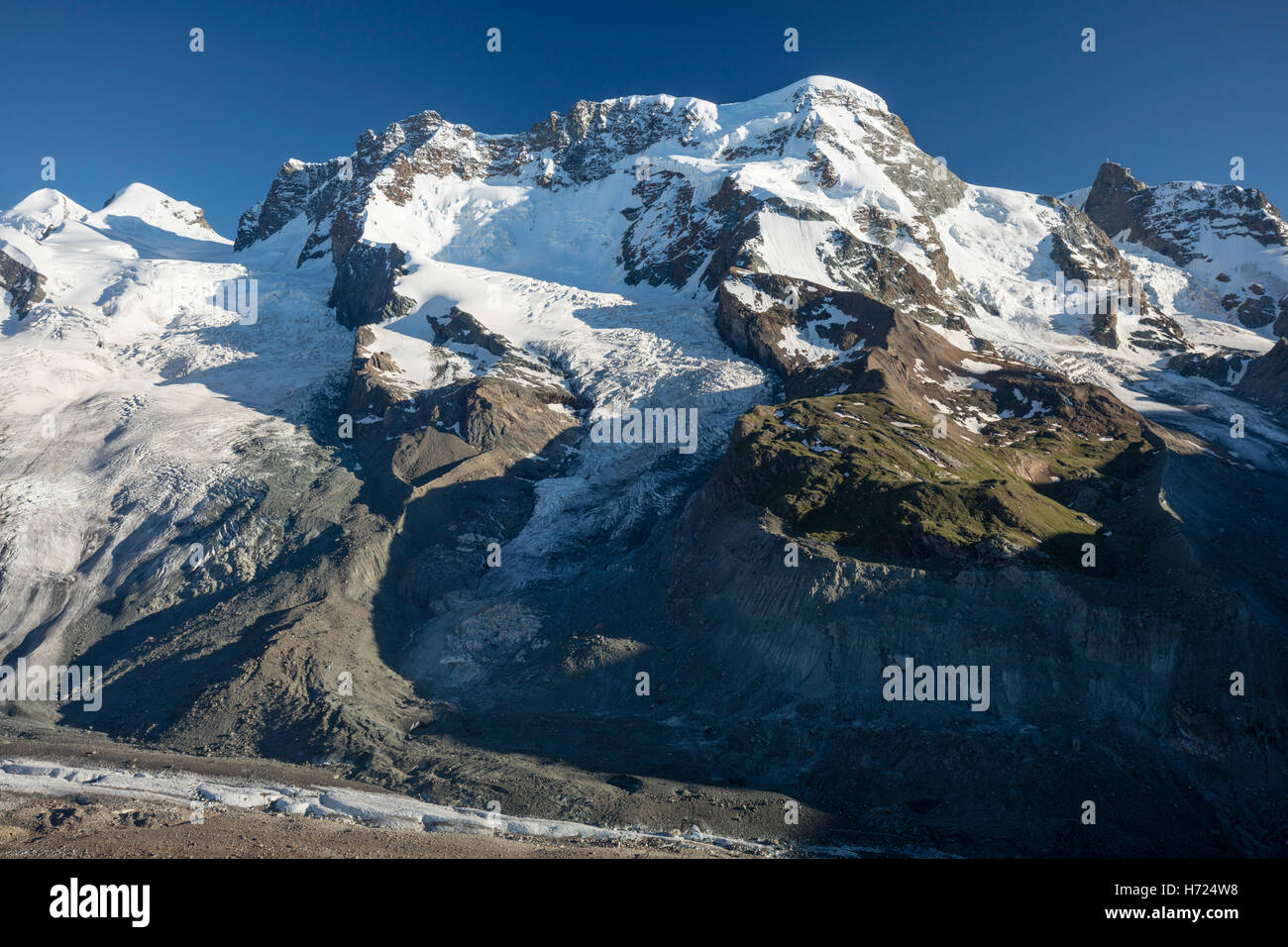 El Breithorn de Gornergrat, Zermatt, Alpes Peninos, Valais, Suiza. Foto de stock