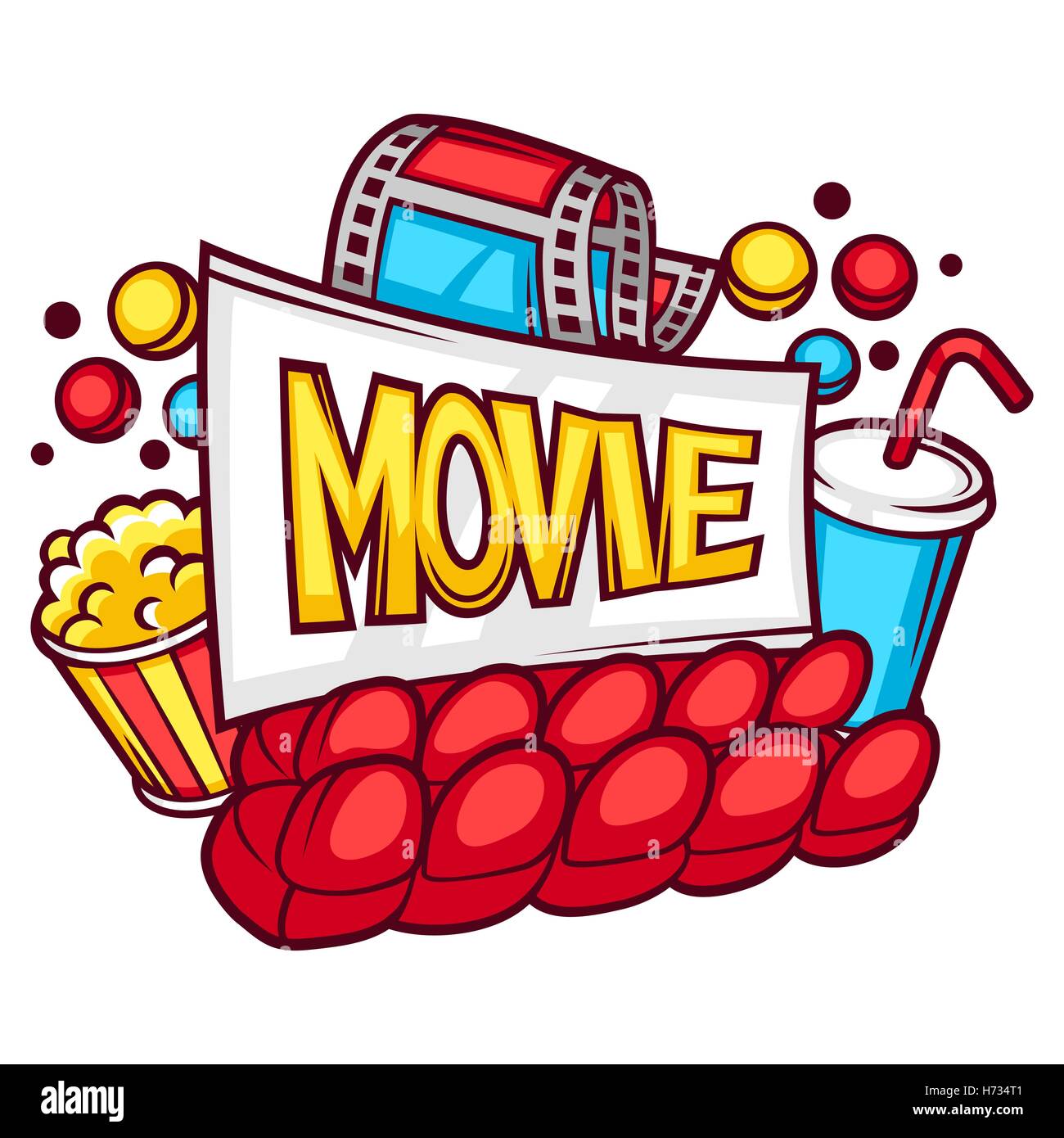 Cine y Publicidad de película fondo en estilo de dibujos animados Imagen  Vector de stock - Alamy