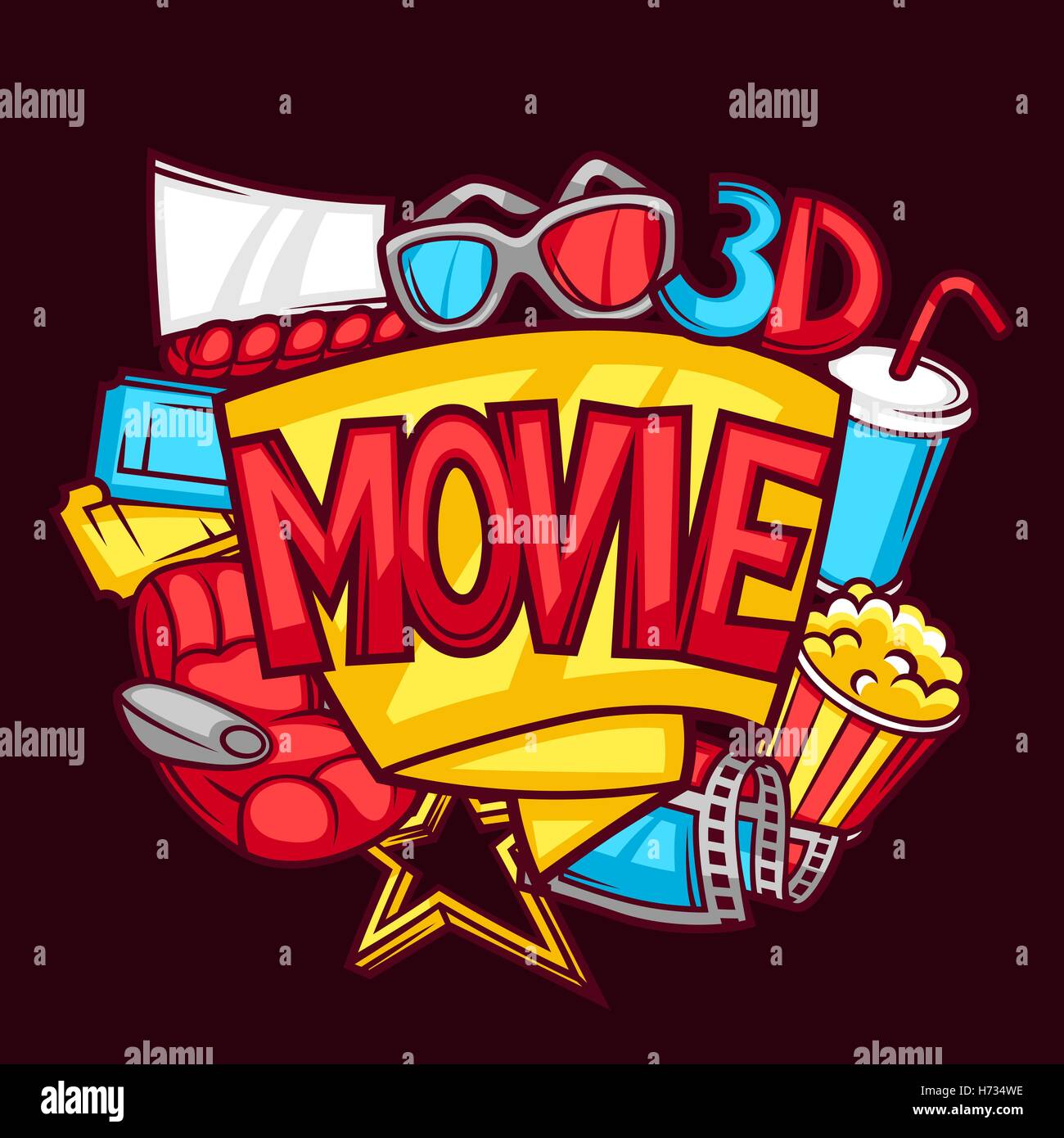 Cine y Publicidad de película 3d en el estilo de dibujos animados de fondo  Imagen Vector de stock - Alamy
